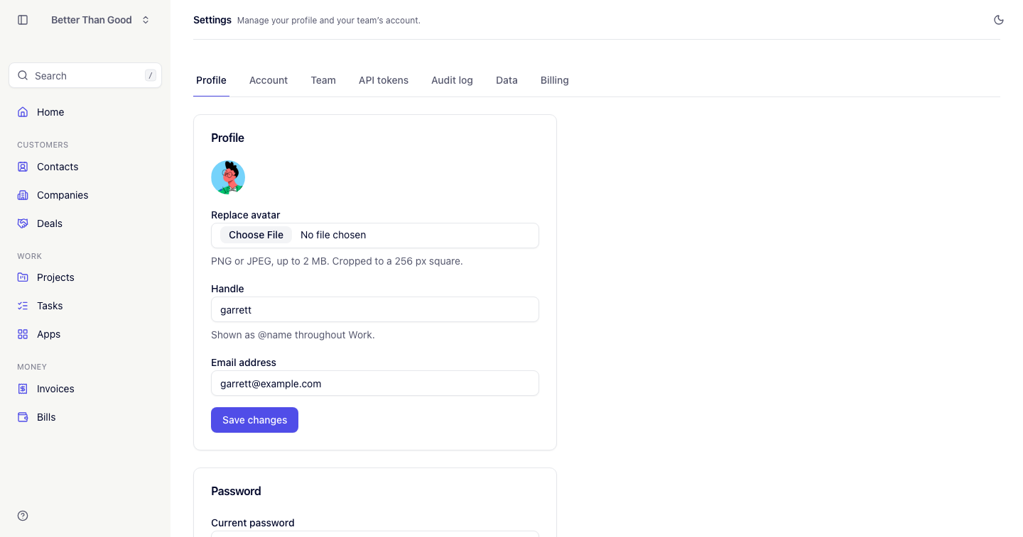 Settings, Profile